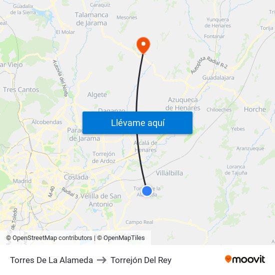 Torres De La Alameda to Torrejón Del Rey map