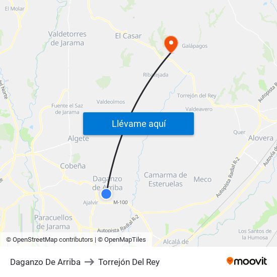 Daganzo De Arriba to Torrejón Del Rey map