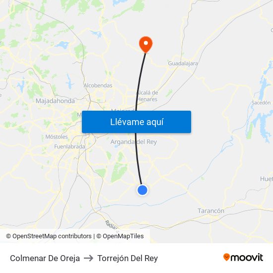 Colmenar De Oreja to Torrejón Del Rey map