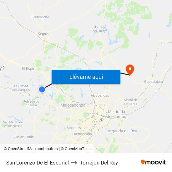 San Lorenzo De El Escorial to Torrejón Del Rey map