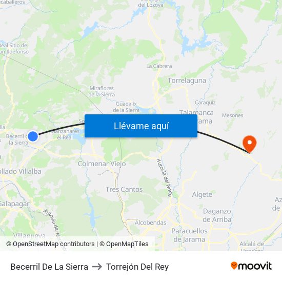 Becerril De La Sierra to Torrejón Del Rey map