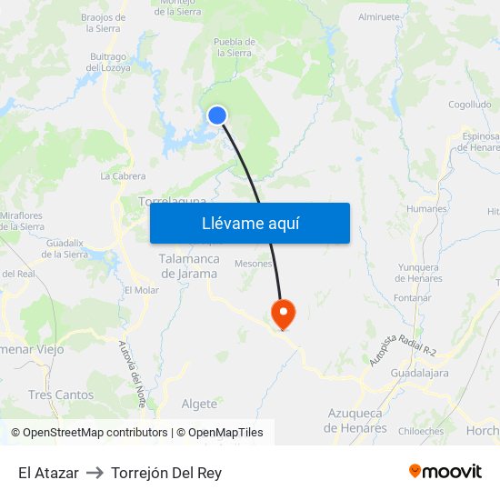 El Atazar to Torrejón Del Rey map