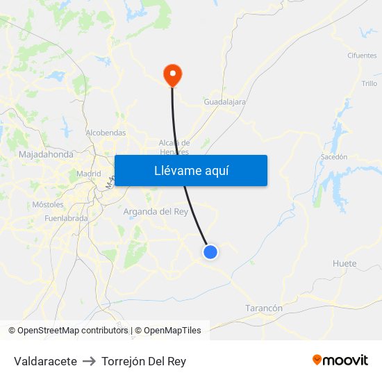 Valdaracete to Torrejón Del Rey map