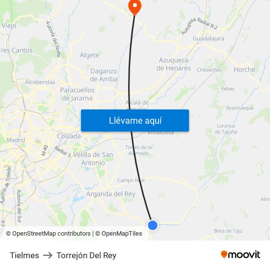 Tielmes to Torrejón Del Rey map