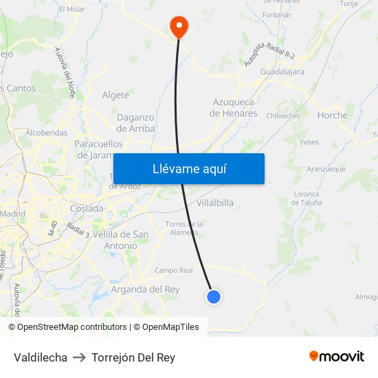 Valdilecha to Torrejón Del Rey map