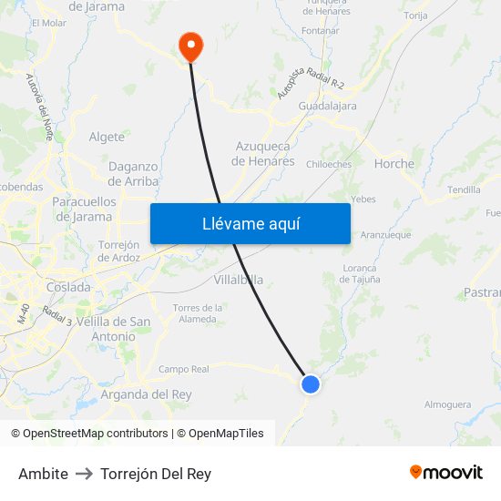 Ambite to Torrejón Del Rey map