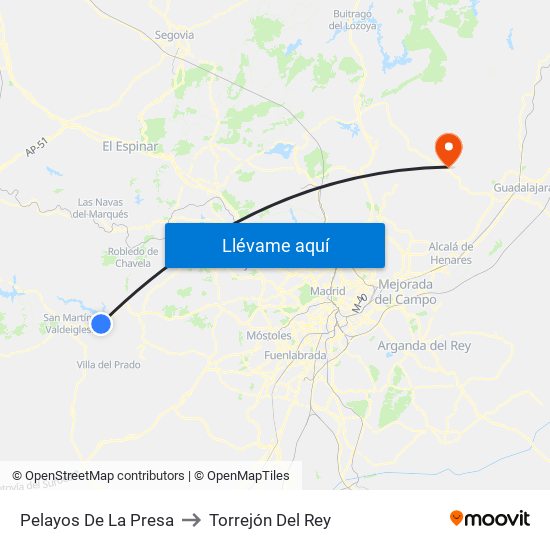 Pelayos De La Presa to Torrejón Del Rey map