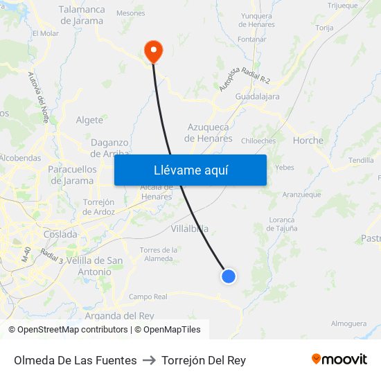 Olmeda De Las Fuentes to Torrejón Del Rey map