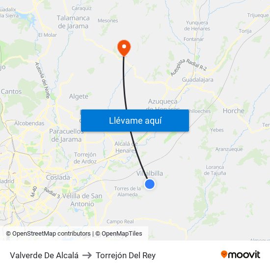 Valverde De Alcalá to Torrejón Del Rey map
