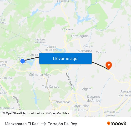 Manzanares El Real to Torrejón Del Rey map