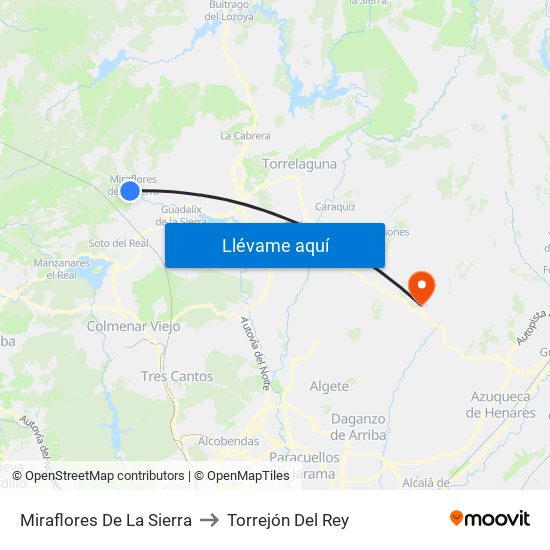 Miraflores De La Sierra to Torrejón Del Rey map