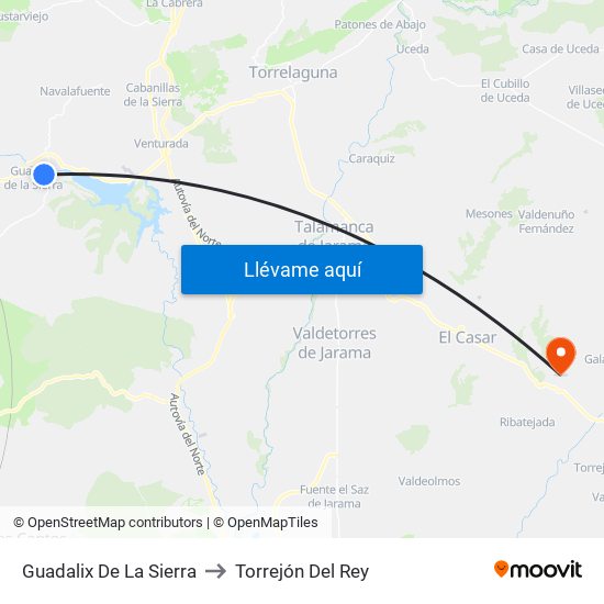 Guadalix De La Sierra to Torrejón Del Rey map