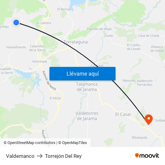 Valdemanco to Torrejón Del Rey map