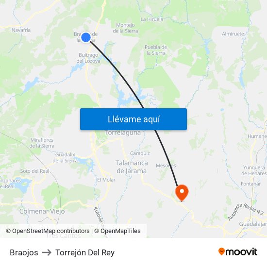 Braojos to Torrejón Del Rey map