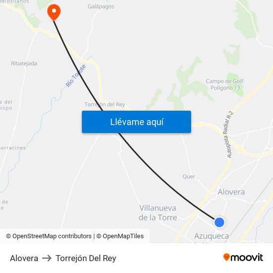 Alovera to Torrejón Del Rey map