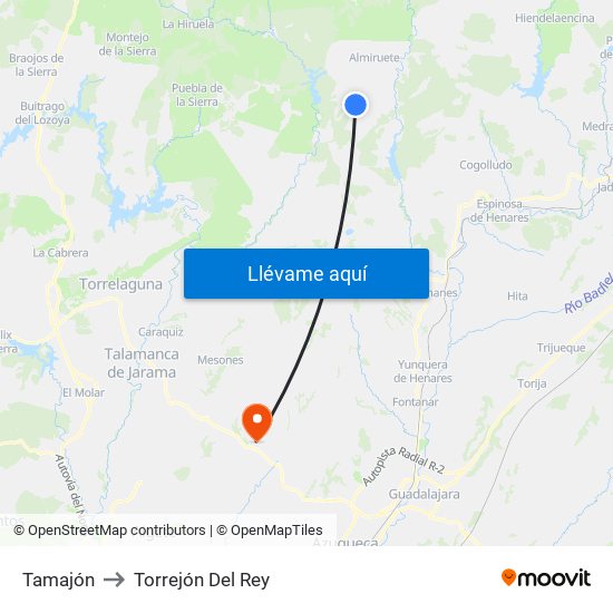 Tamajón to Torrejón Del Rey map