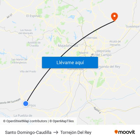 Santo Domingo-Caudilla to Torrejón Del Rey map
