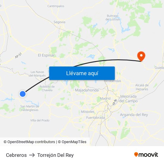 Cebreros to Torrejón Del Rey map