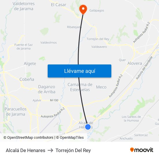 Alcalá De Henares to Torrejón Del Rey map