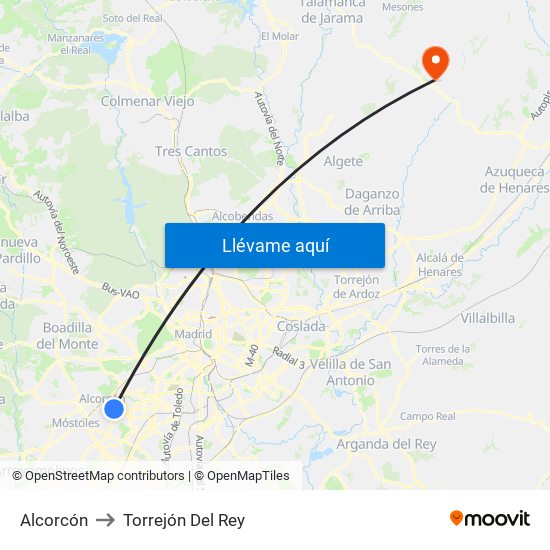 Alcorcón to Torrejón Del Rey map