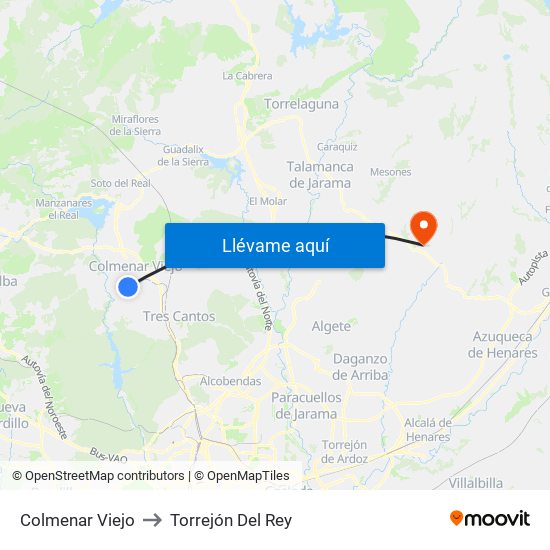 Colmenar Viejo to Torrejón Del Rey map
