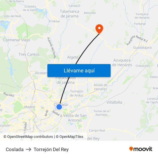 Coslada to Torrejón Del Rey map