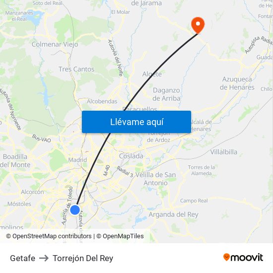Getafe to Torrejón Del Rey map