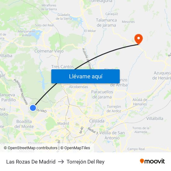 Las Rozas De Madrid to Torrejón Del Rey map