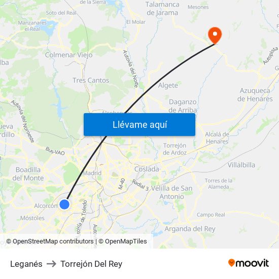 Leganés to Torrejón Del Rey map