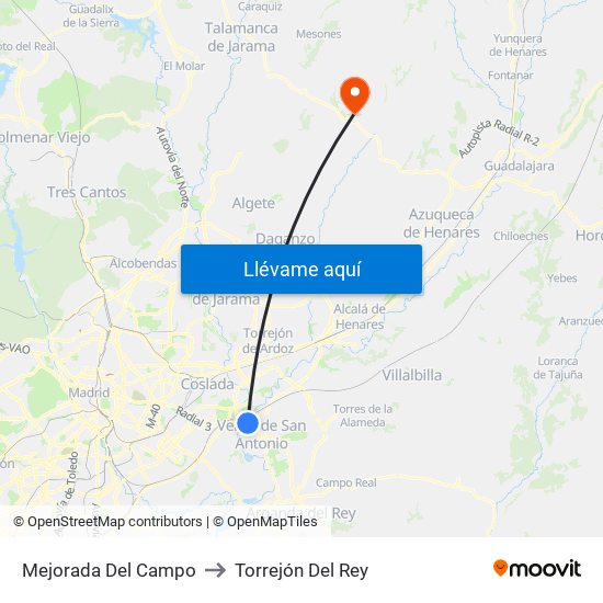 Mejorada Del Campo to Torrejón Del Rey map