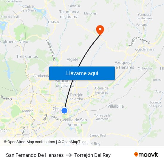 San Fernando De Henares to Torrejón Del Rey map