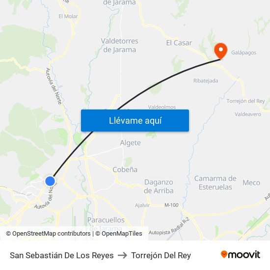 San Sebastián De Los Reyes to Torrejón Del Rey map