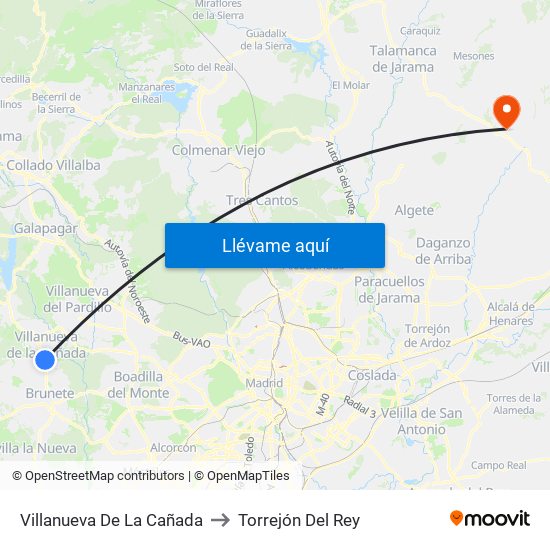 Villanueva De La Cañada to Torrejón Del Rey map