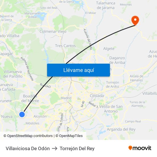 Villaviciosa De Odón to Torrejón Del Rey map