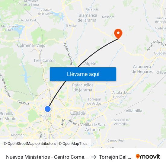 Nuevos Ministerios - Centro Comercial to Torrejón Del Rey map