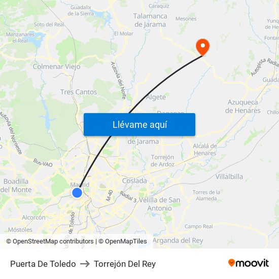 Puerta De Toledo to Torrejón Del Rey map