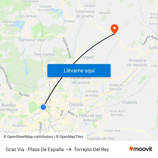 Gran Vía - Plaza De España to Torrejón Del Rey map