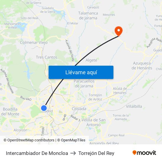 Intercambiador De Moncloa to Torrejón Del Rey map