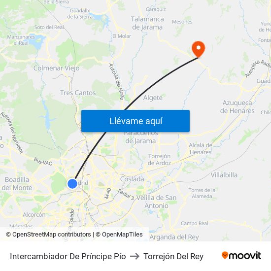 Intercambiador De Príncipe Pío to Torrejón Del Rey map