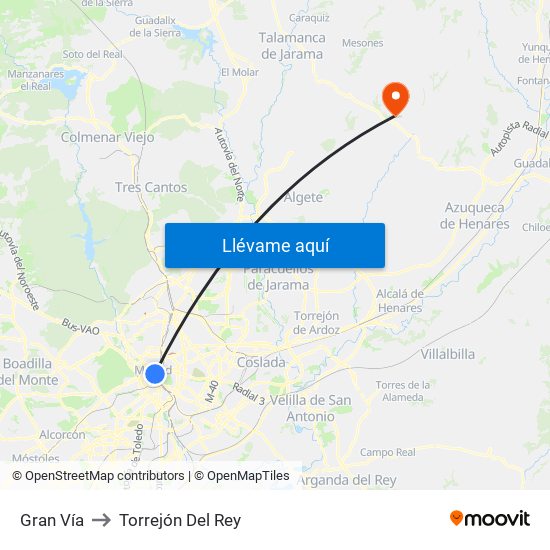 Gran Vía to Torrejón Del Rey map