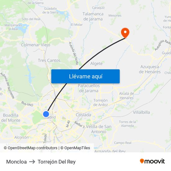 Moncloa to Torrejón Del Rey map