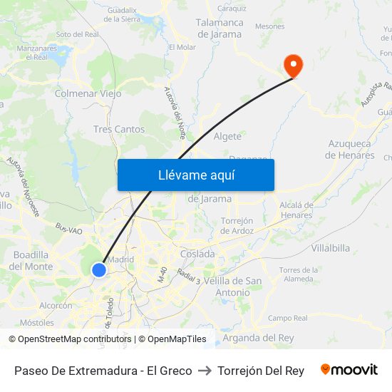 Paseo De Extremadura - El Greco to Torrejón Del Rey map