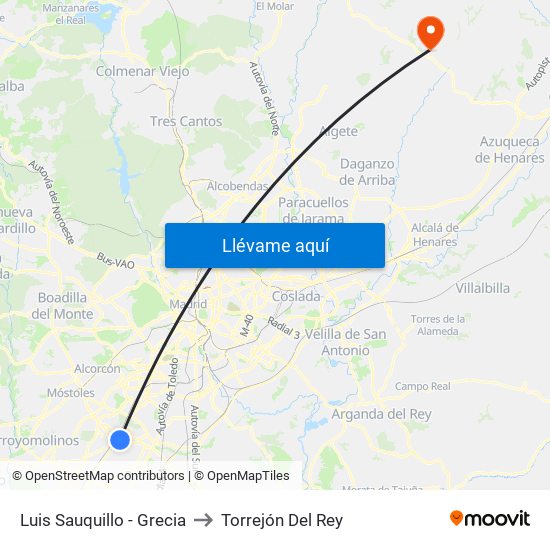 Luis Sauquillo - Grecia to Torrejón Del Rey map