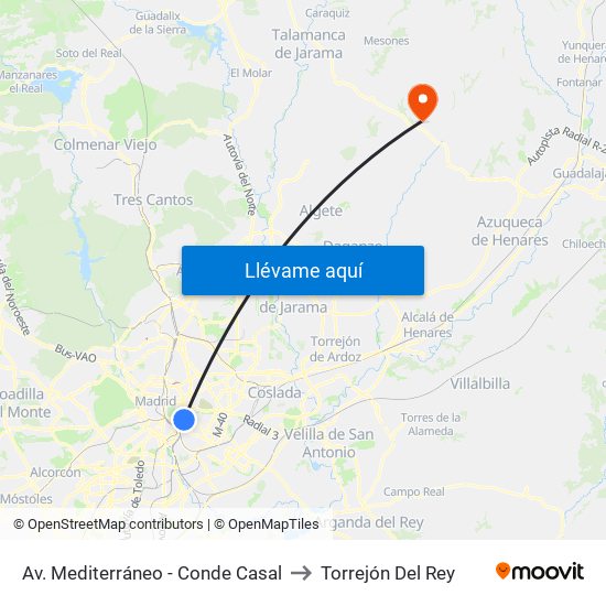 Av. Mediterráneo - Conde Casal to Torrejón Del Rey map