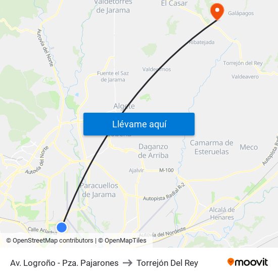 Av. Logroño - Pza. Pajarones to Torrejón Del Rey map
