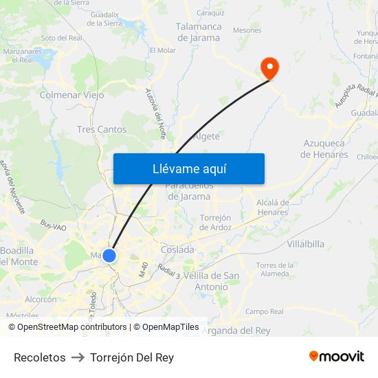 Recoletos to Torrejón Del Rey map