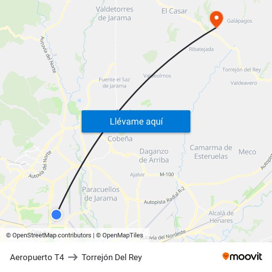 Aeropuerto T4 to Torrejón Del Rey map