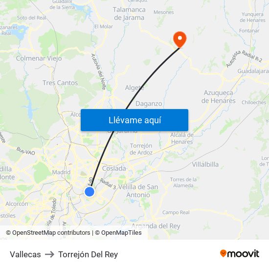 Vallecas to Torrejón Del Rey map