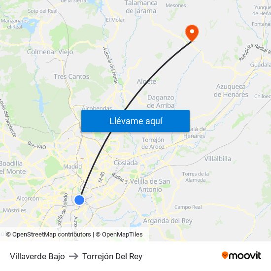 Villaverde Bajo to Torrejón Del Rey map