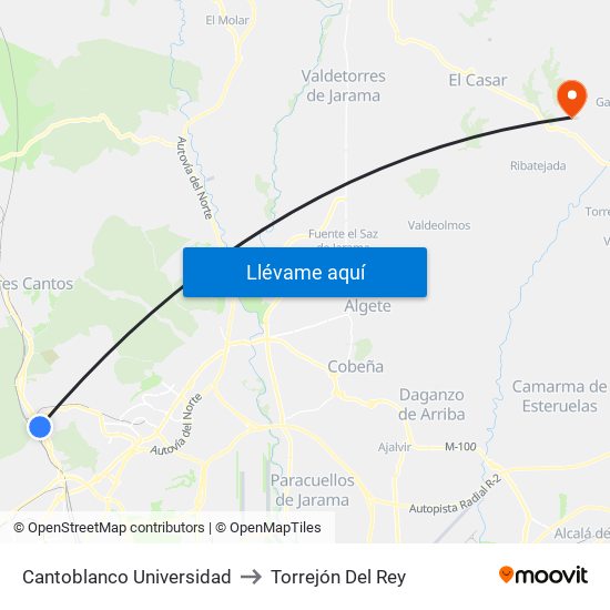 Cantoblanco Universidad to Torrejón Del Rey map